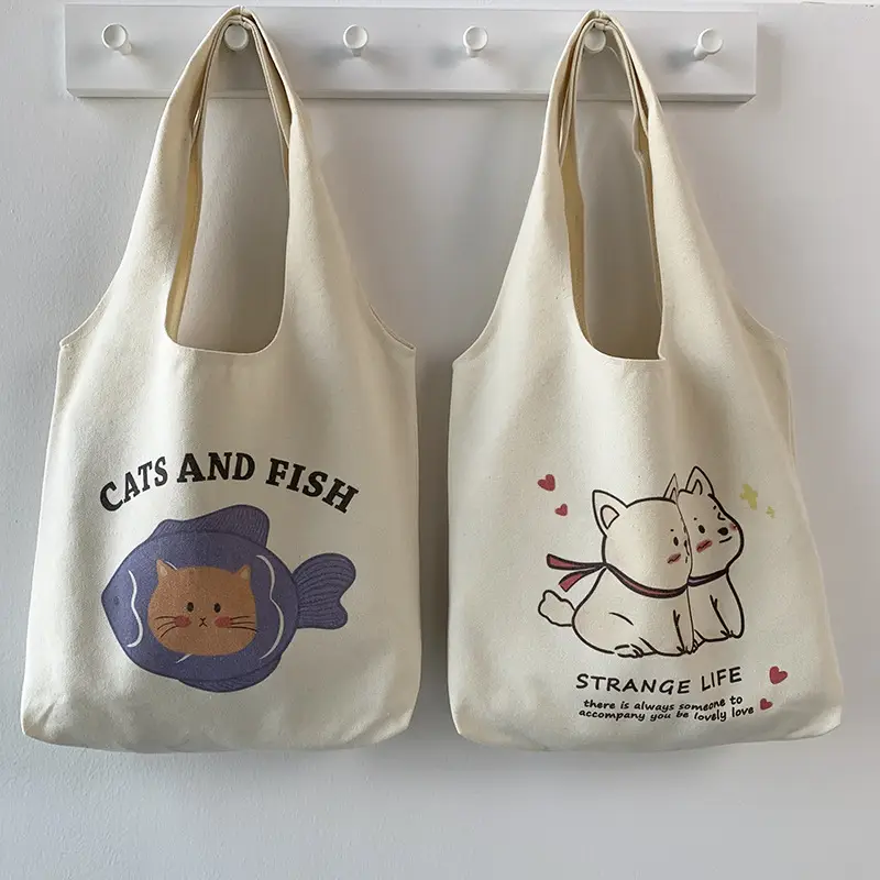 Cute Korean Cat Canvas Shoulder Bag Large Capacity - Image 5
