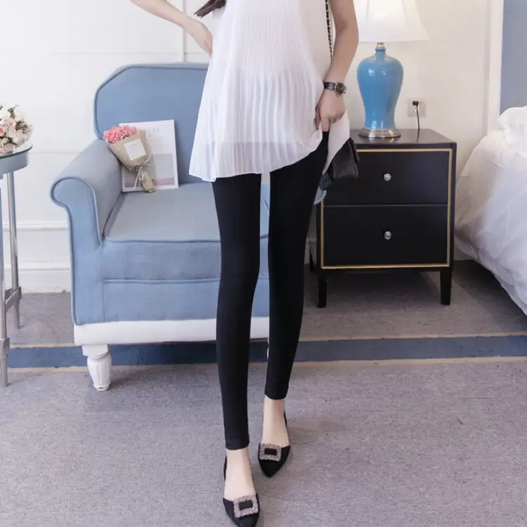 Pregnant Women's Solid Color Leggings Low Waist Cropped - Image 3