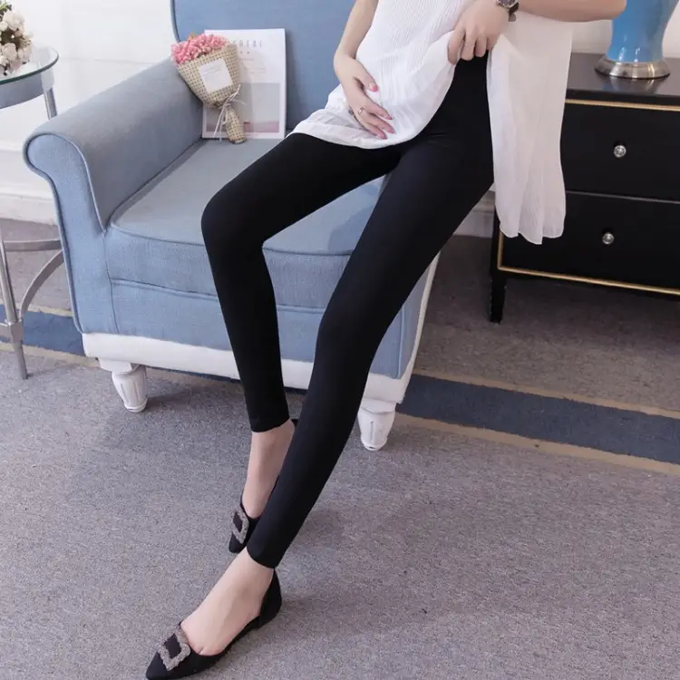 Pregnant Women's Solid Color Leggings Low Waist Cropped - Image 4