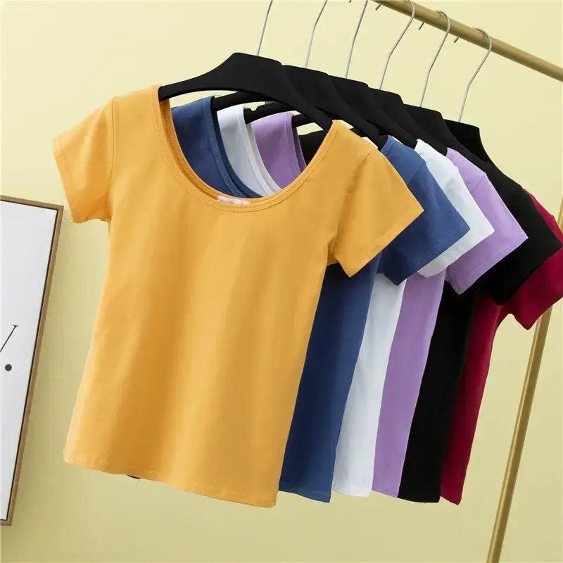 Women Blue Slim T-Shirt Large U-Neck Short Sleeve - Image 8