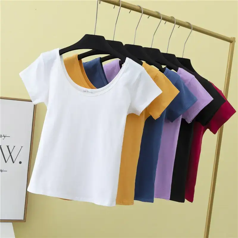 Women Blue Slim T-Shirt Large U-Neck Short Sleeve - Image 9