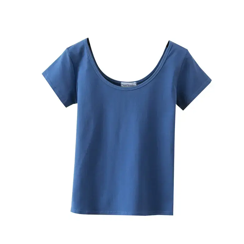 Women Blue Slim T-Shirt Large U-Neck Short Sleeve - Image 11