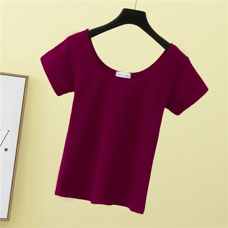 Women Blue Slim T-Shirt Large U-Neck Short Sleeve - Image 5