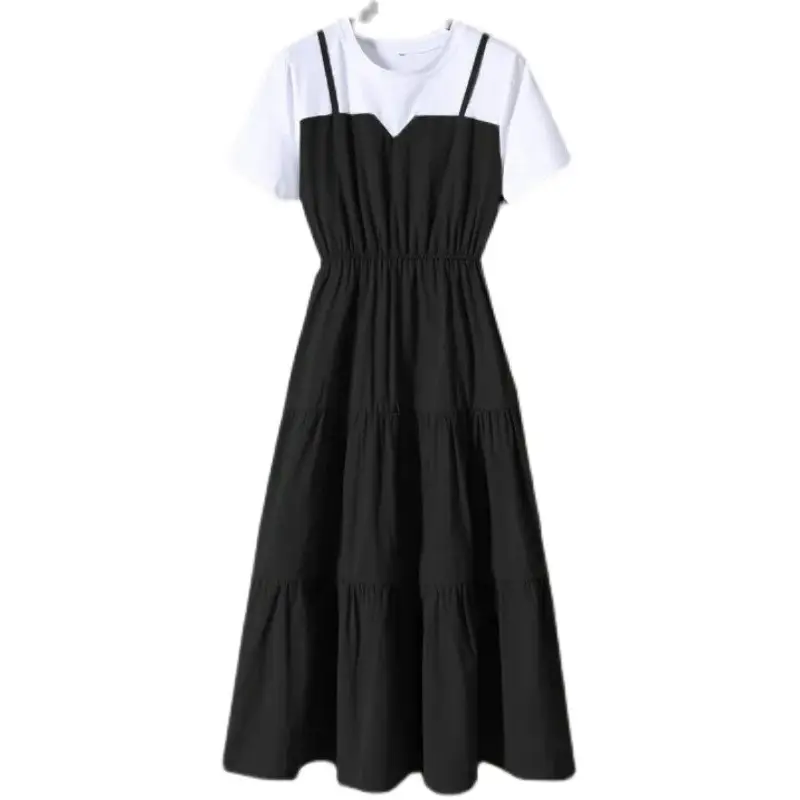 Black Faux Silk Korean Style Dress for Plus Size Women