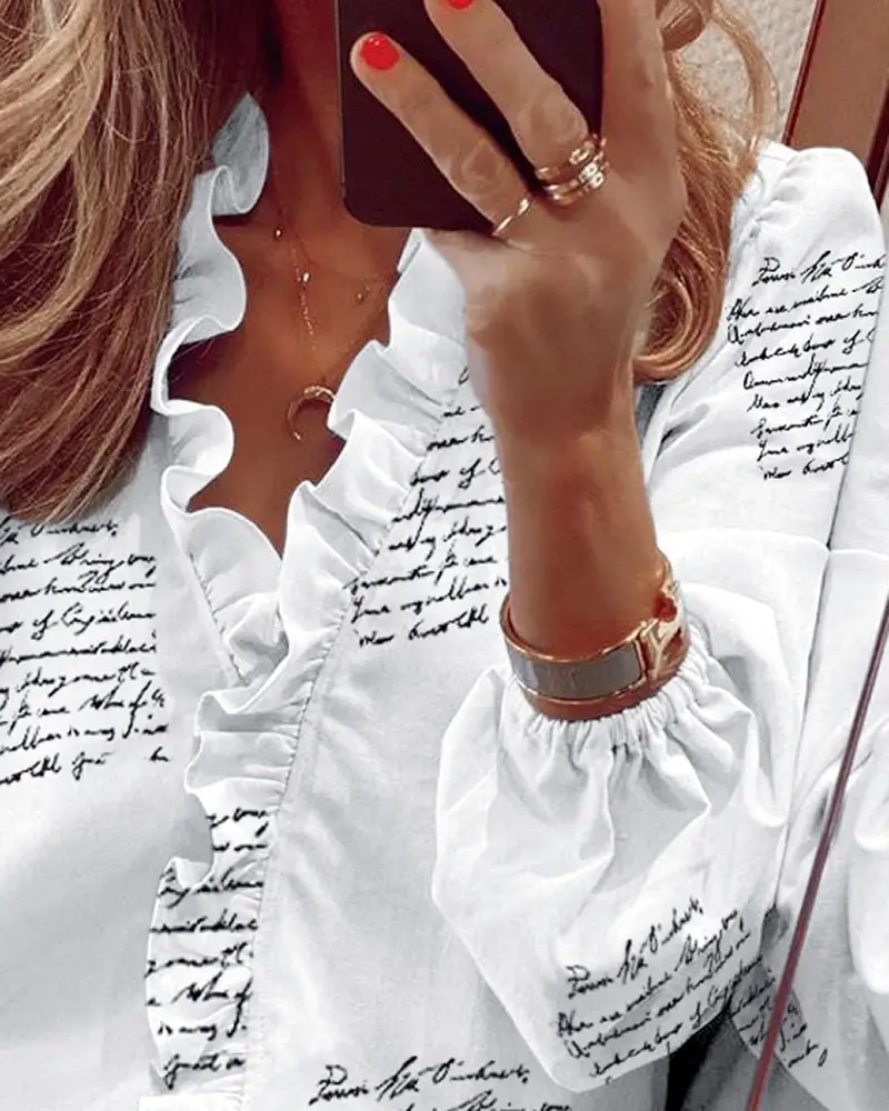 White Pineapple Ruffled Long Sleeve Women's Shirt — feature 86