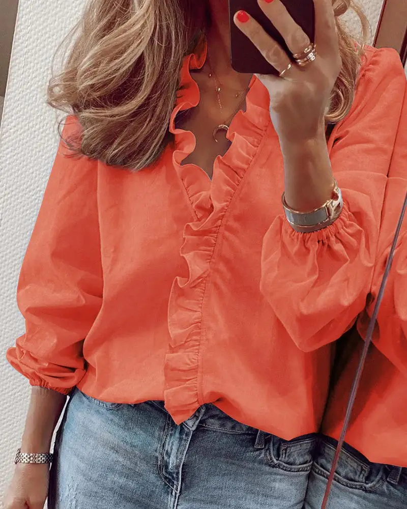 White Pineapple Ruffled Long Sleeve Women's Shirt — feature 87