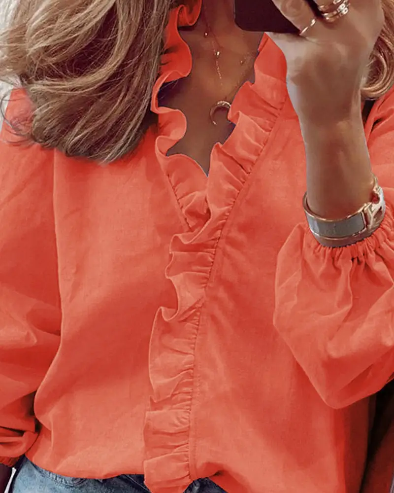 White Pineapple Ruffled Long Sleeve Women's Shirt — feature 88