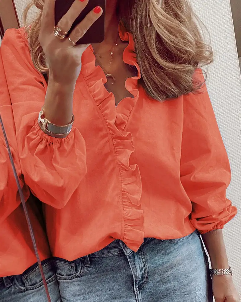 White Pineapple Ruffled Long Sleeve Women's Shirt — feature 89