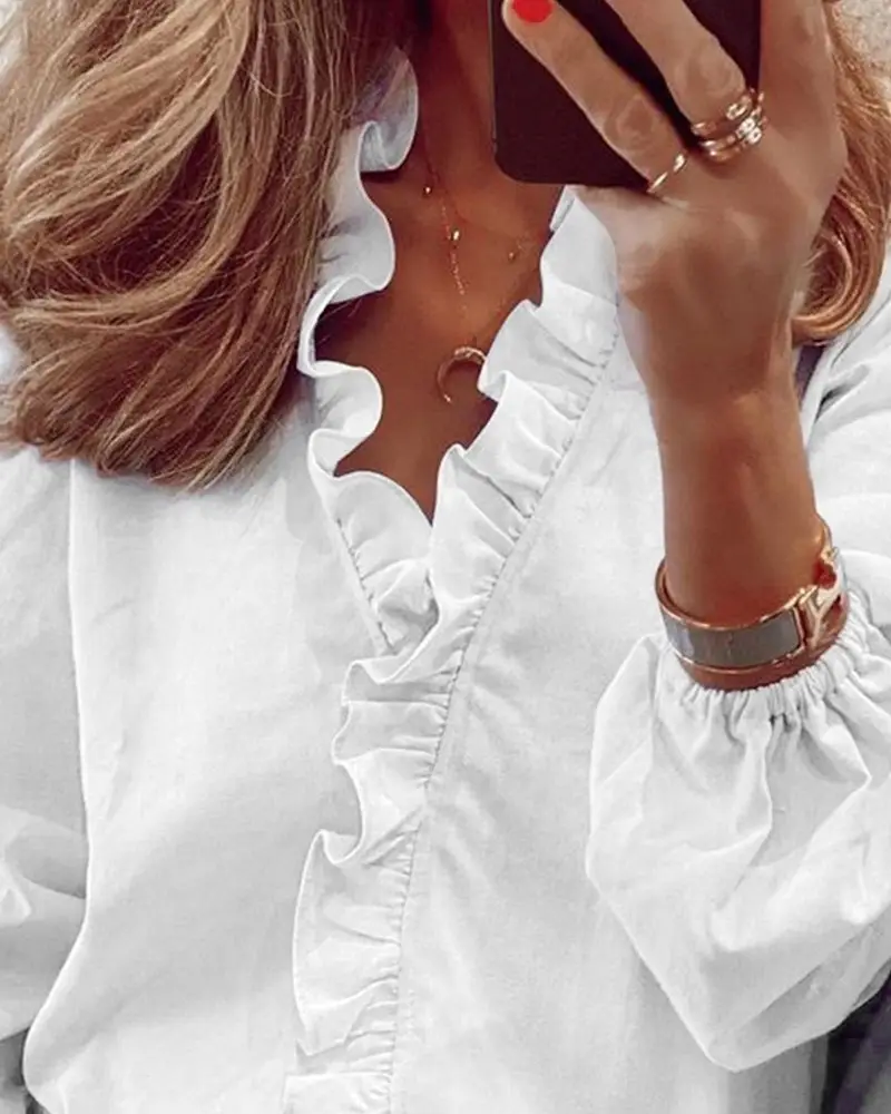 White Pineapple Ruffled Long Sleeve Women's Shirt — feature 91