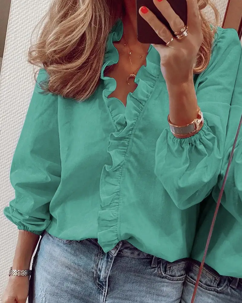 White Pineapple Ruffled Long Sleeve Women's Shirt - Image 3