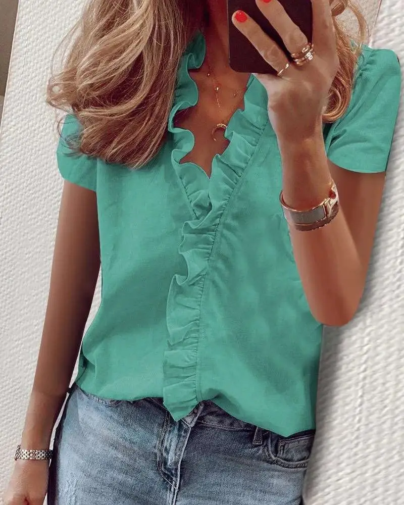 White Pineapple Ruffled Long Sleeve Women's Shirt - Image 10