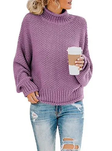 Women Turtleneck Sweater Purple Large Size - Image 14