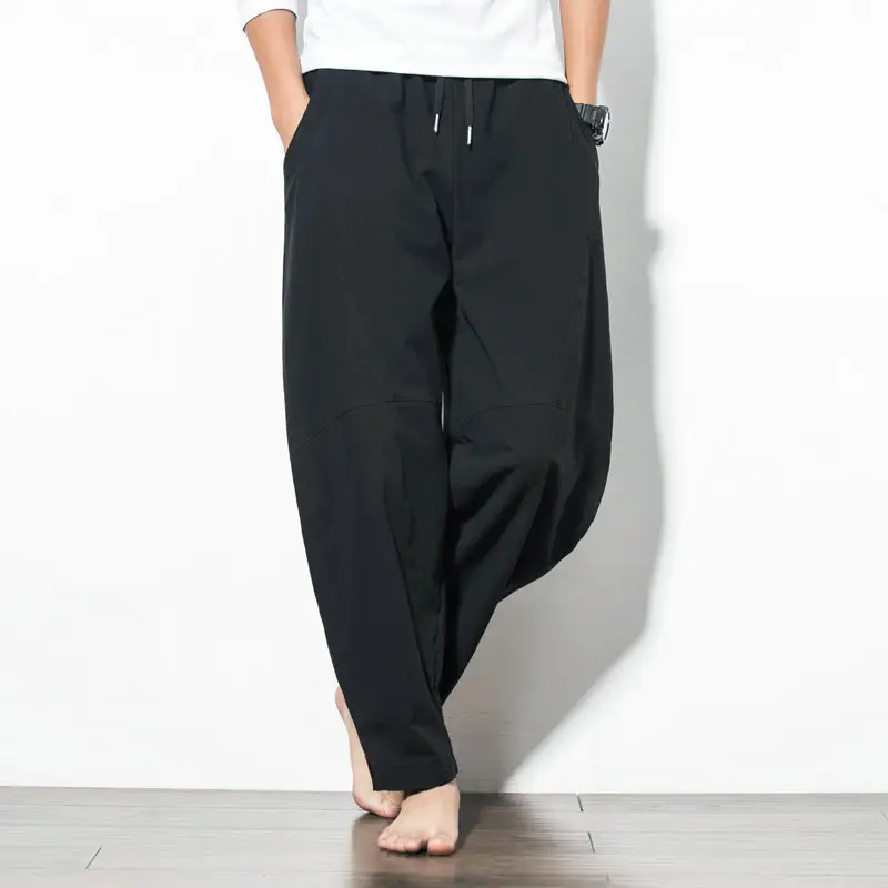 Men Navy Blue Harem Pants Plus Size Cotton Linen - Image 6