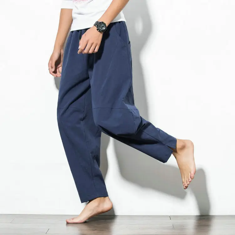 Men Navy Blue Harem Pants Plus Size Cotton Linen - Image 7