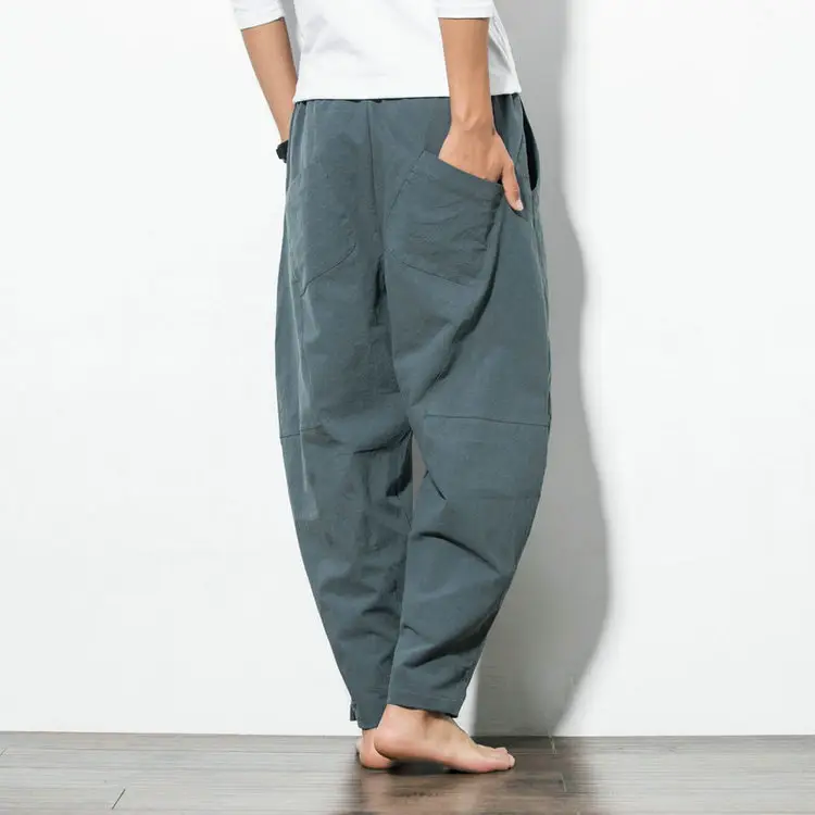 Men Navy Blue Harem Pants Plus Size Cotton Linen - Image 8