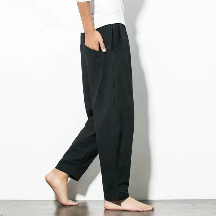 Men Navy Blue Harem Pants Plus Size Cotton Linen — feature 10
