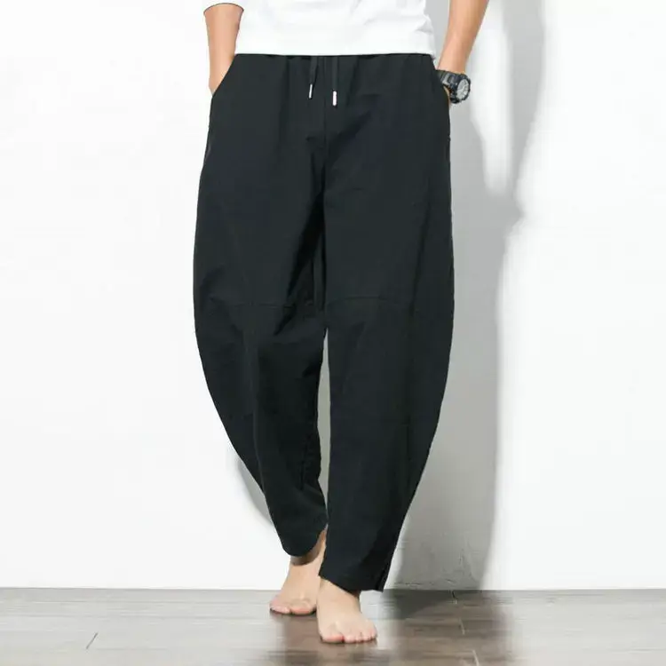 Men Navy Blue Harem Pants Plus Size Cotton Linen — feature 12