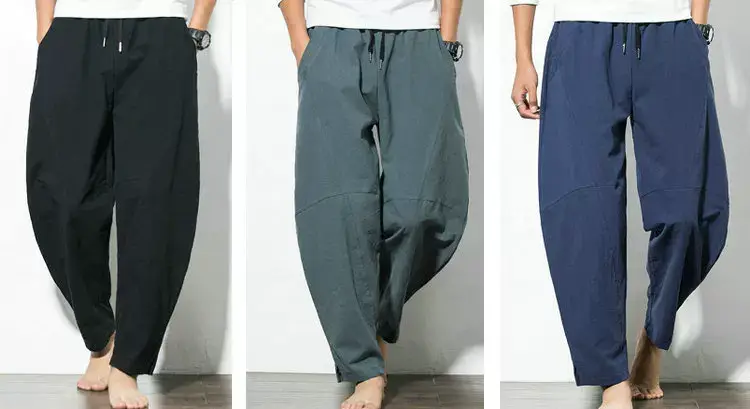 Men Navy Blue Harem Pants Plus Size Cotton Linen — feature 2