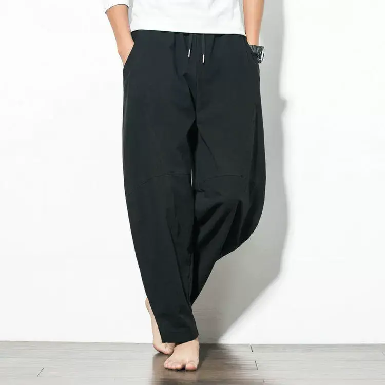 Men Navy Blue Harem Pants Plus Size Cotton Linen — feature 9