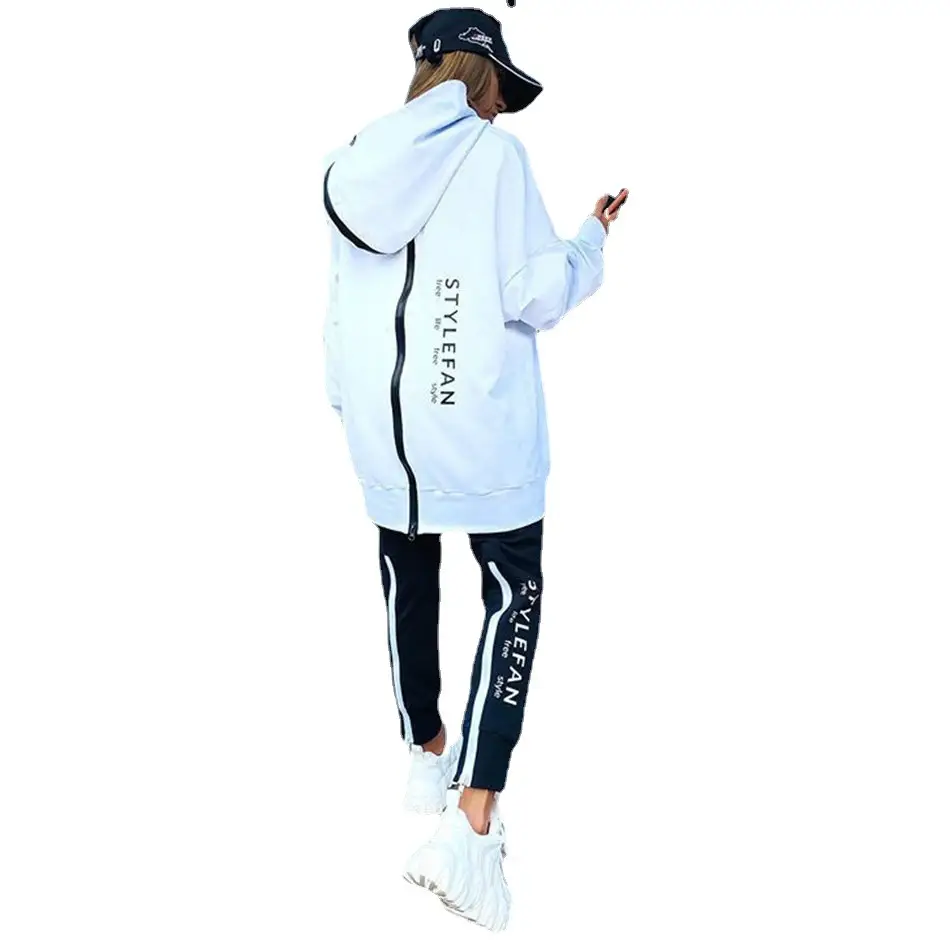 Women Pink Letter Printed Sweatpants Set Winter Casual