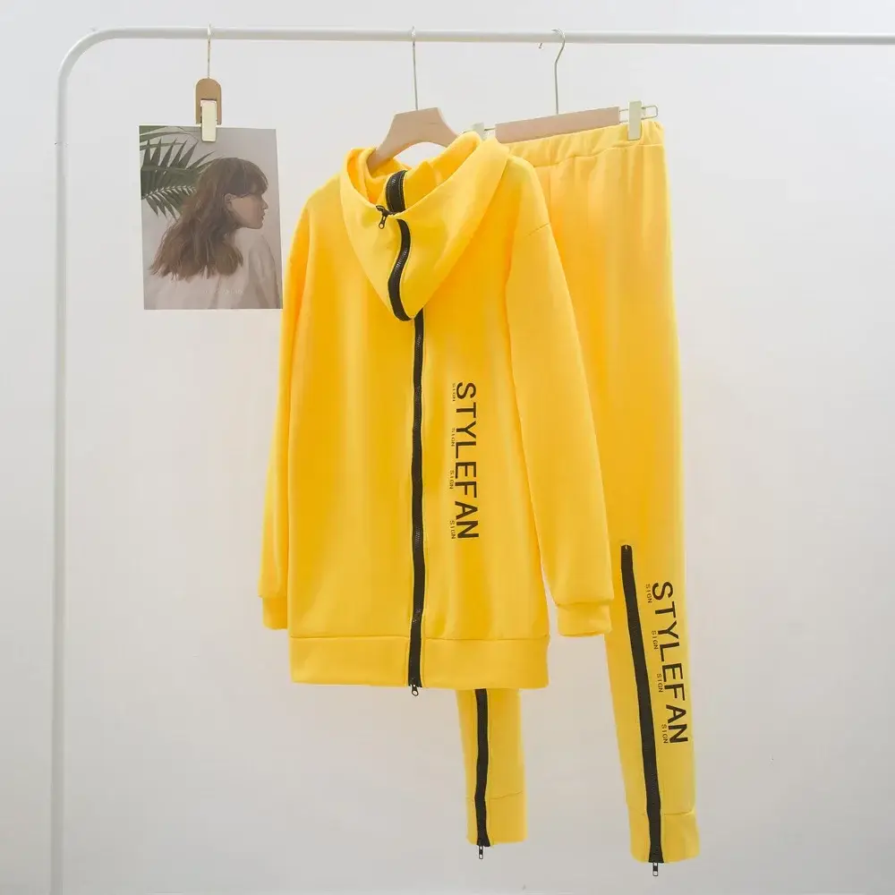 Women Pink Letter Printed Sweatpants Set Winter Casual