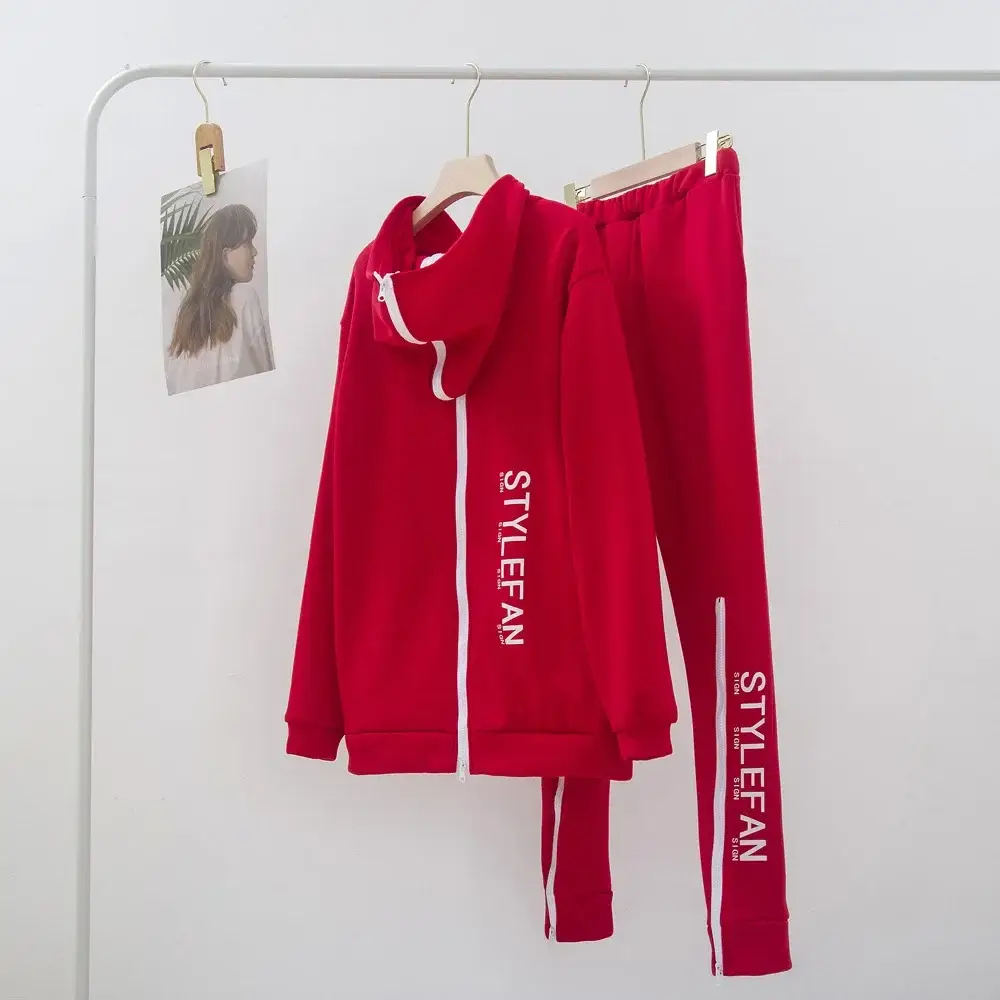 Women Pink Letter Printed Sweatpants Set Winter Casual