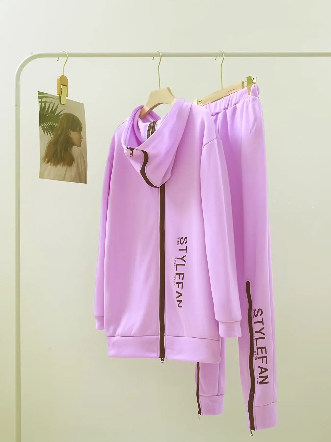 Women Pink Letter Printed Sweatpants Set Winter Casual