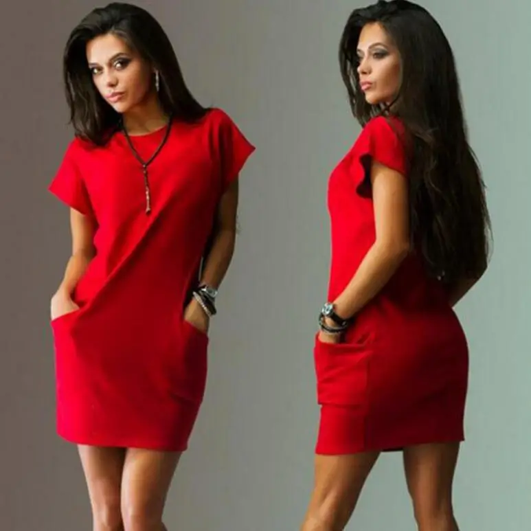 2020 Summer Slim Fit Cross Border Dress Blue Red Black