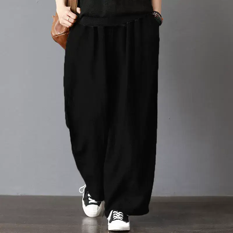 Women Cotton Linen Wide Leg Trousers Mid Waist 2022 — feature 10