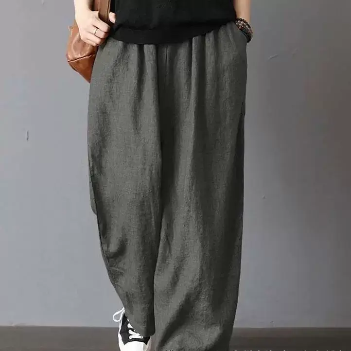 Women Cotton Linen Wide Leg Trousers Mid Waist 2022 — feature 3