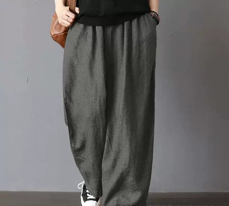 Women Cotton Linen Wide Leg Trousers Mid Waist 2022 — feature 6