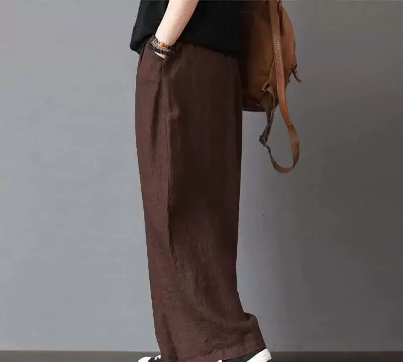 Women Cotton Linen Wide Leg Trousers Mid Waist 2022 — feature 8
