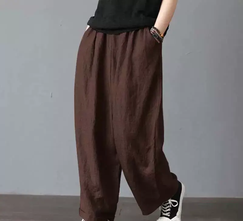 Women Cotton Linen Wide Leg Trousers Mid Waist 2022 — feature 9