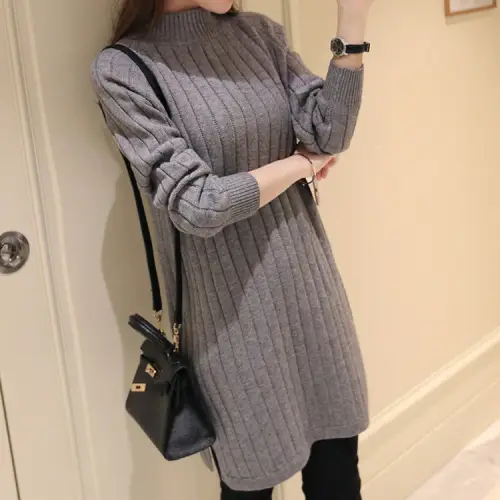 Black Long Sleeve Knitted Sweater Coat for Women - Image 8