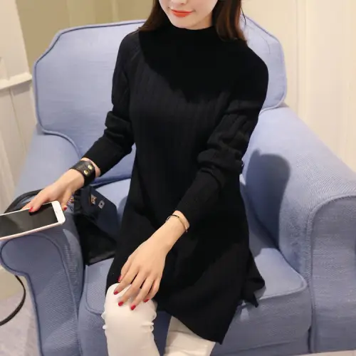 Black Long Sleeve Knitted Sweater Coat for Women — feature 8