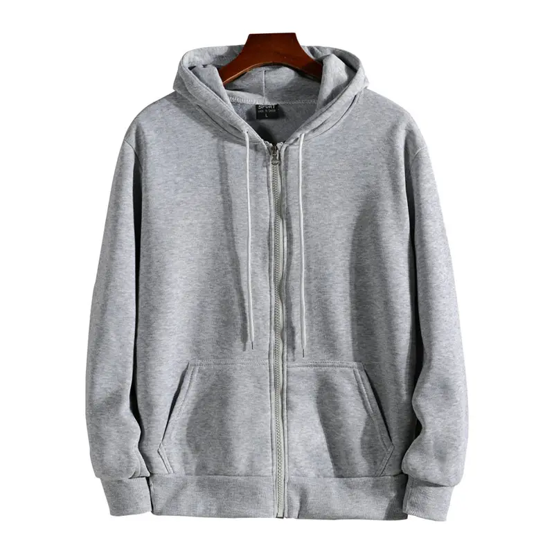 Grey Zipper Hoodie for Men Women Fleece Lined - Image 10