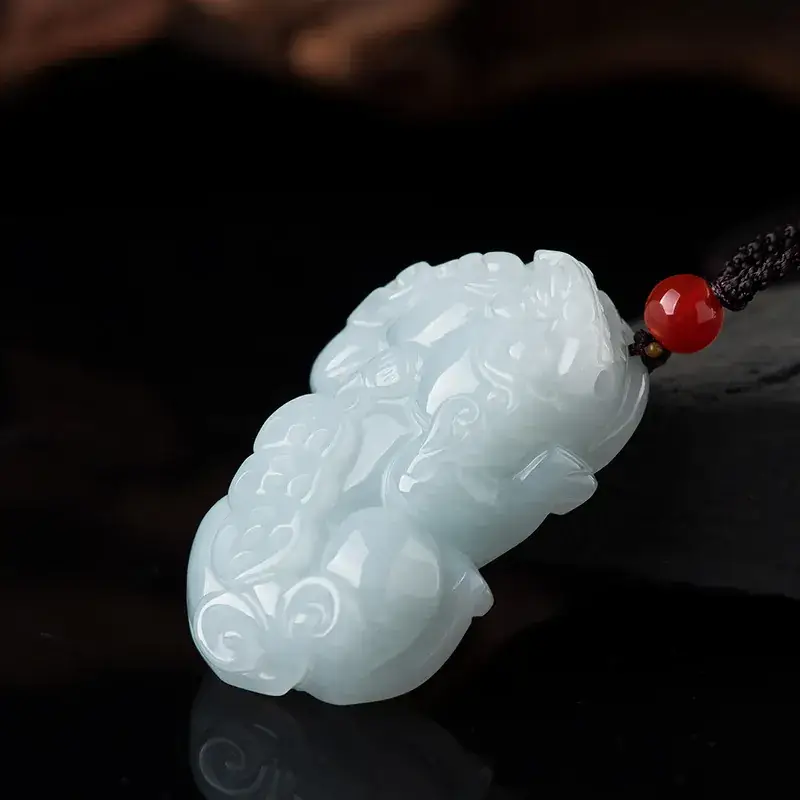Natural Burmese Jade Wealth Pixiu Pendant Ice White - Image 2