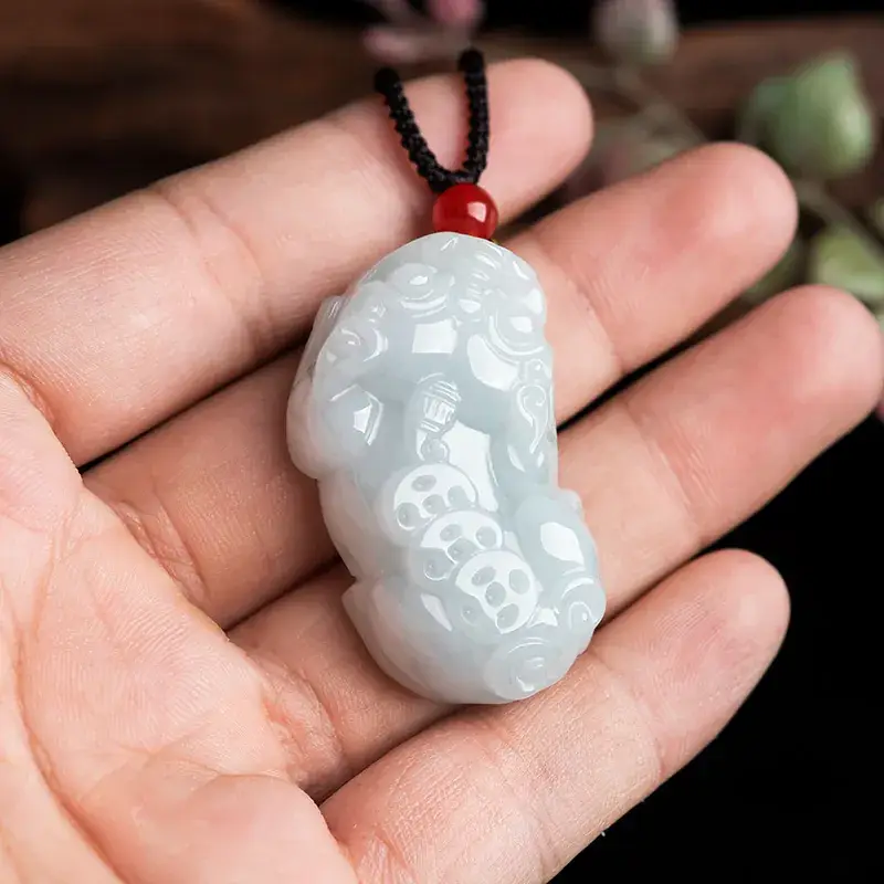 Natural Burmese Jade Wealth Pixiu Pendant Ice White - Image 3