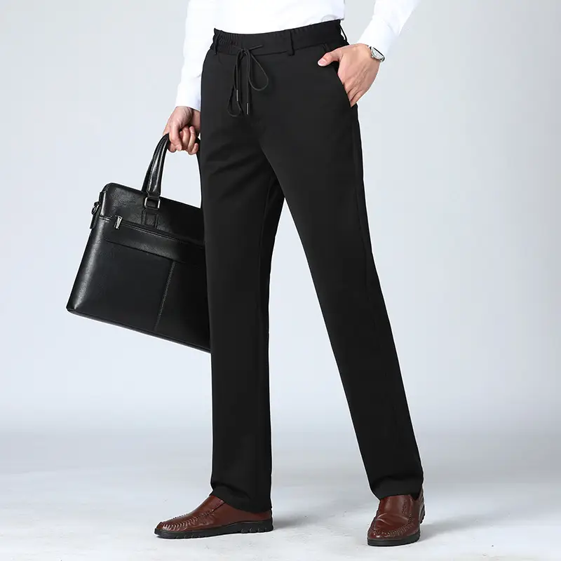 Men Black Elastic Waist Casual Pants - Image 6