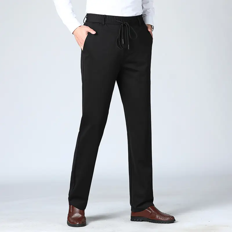 Men Black Elastic Waist Casual Pants - Image 7
