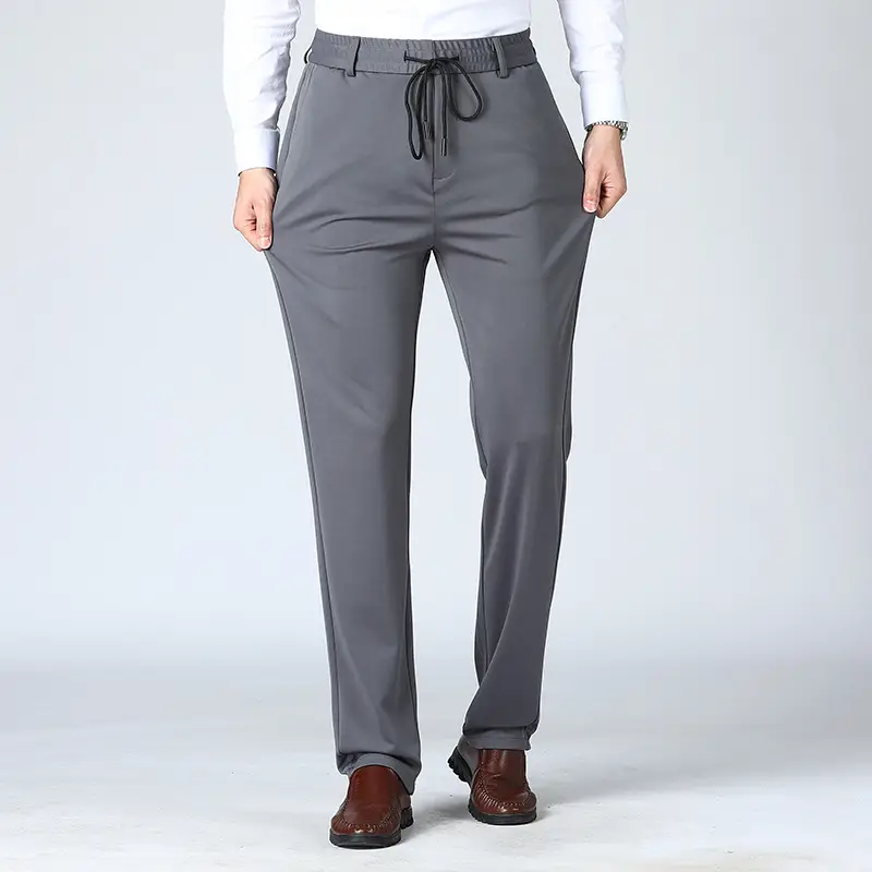 Men Black Elastic Waist Casual Pants - Image 8