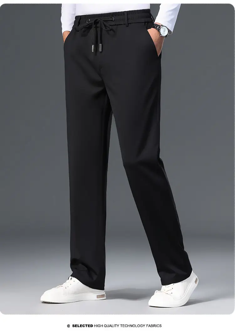Men Black Elastic Waist Casual Pants — feature 10