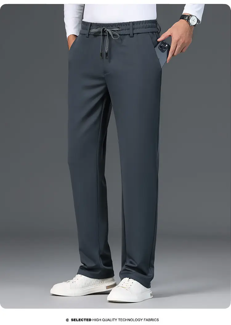 Men Black Elastic Waist Casual Pants — feature 14