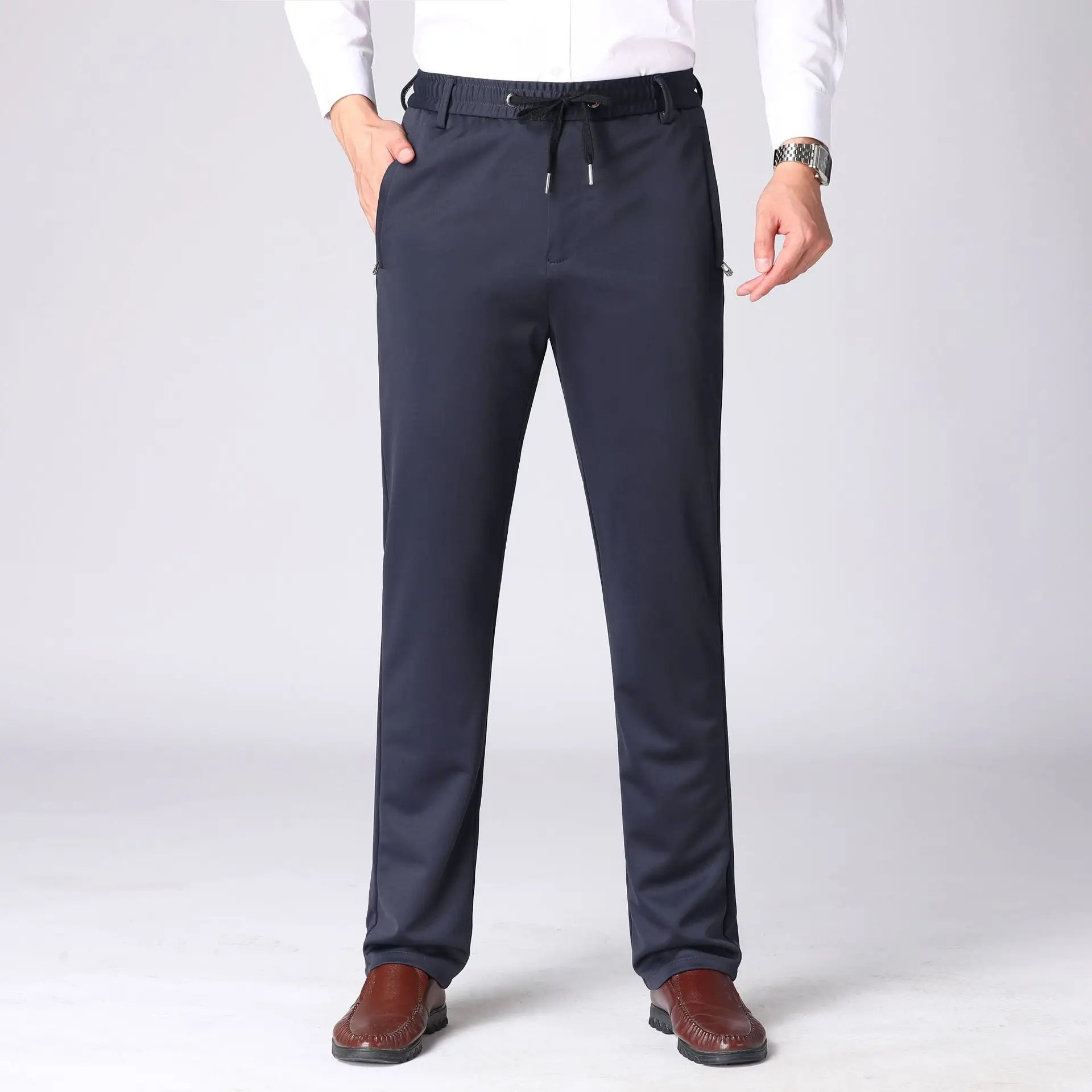 Men Black Elastic Waist Casual Pants - Image 3