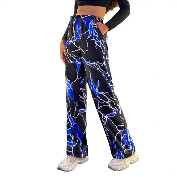 Multi-Color Lightning Printed Wide Leg Pants for Women - Image 6