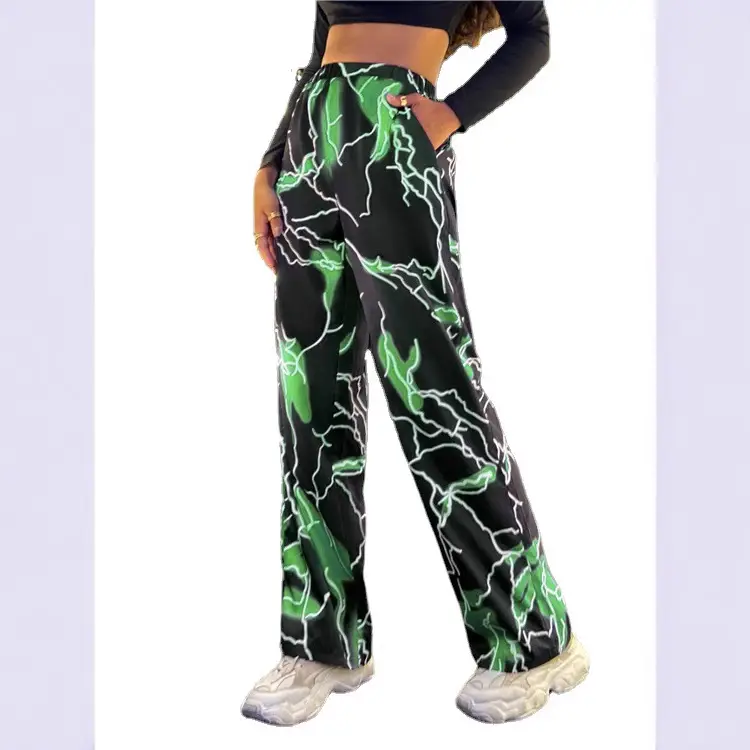 Multi-Color Lightning Printed Wide Leg Pants for Women - Image 7