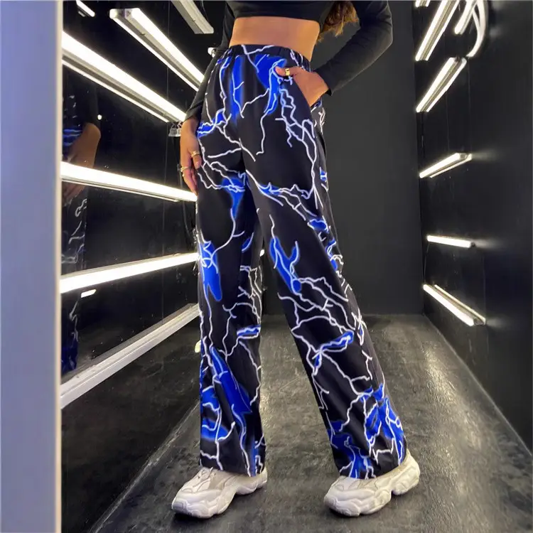 Multi-Color Lightning Printed Wide Leg Pants for Women - Image 8
