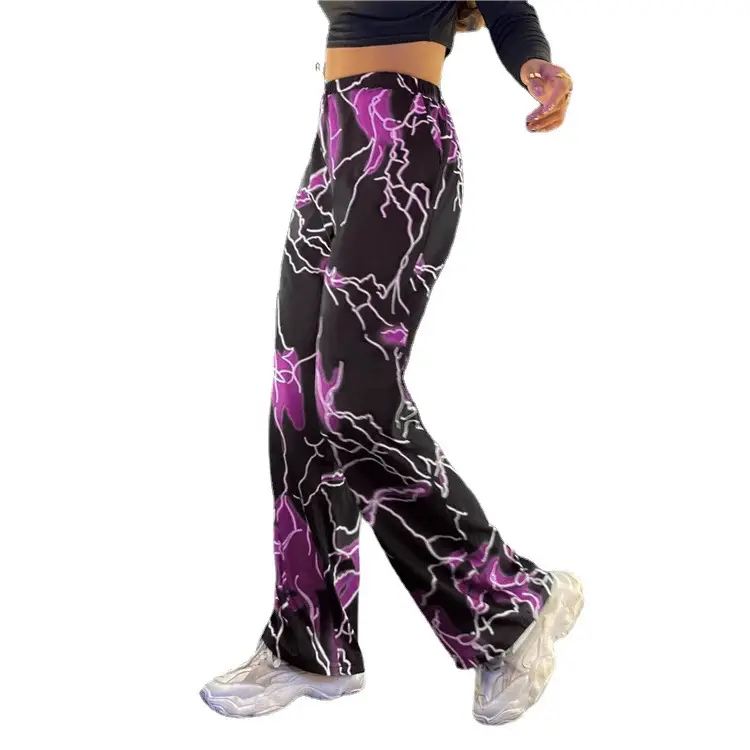 Multi-Color Lightning Printed Wide Leg Pants for Women - Image 9