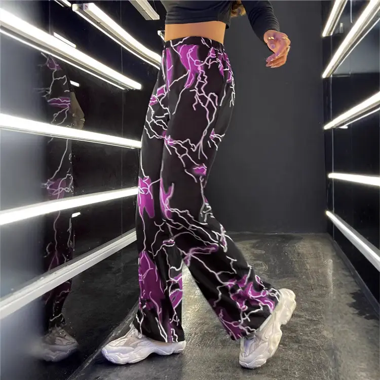 Multi-Color Lightning Printed Wide Leg Pants for Women - Image 10