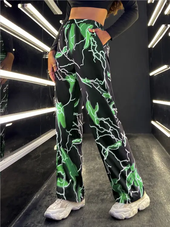 Multi-Color Lightning Printed Wide Leg Pants for Women - Image 4